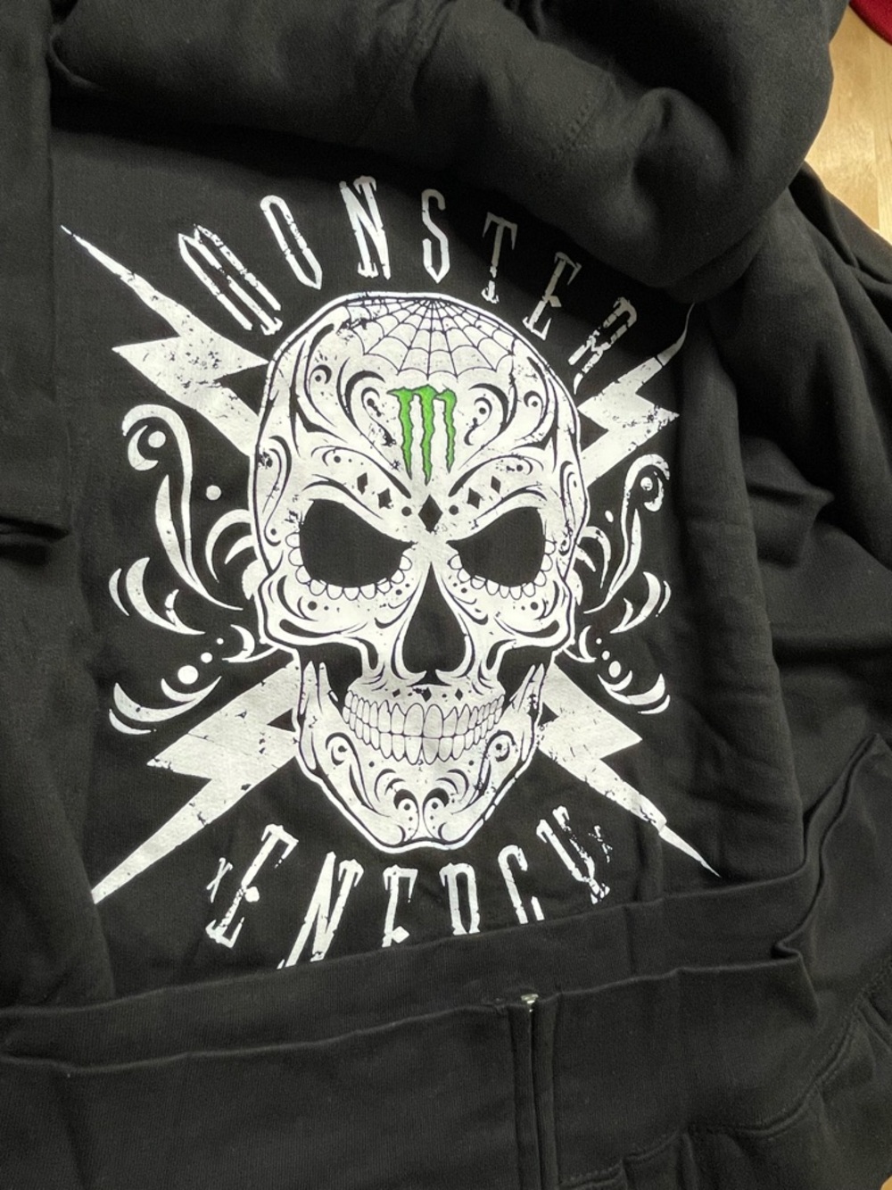 Vtg Monster Energy Hoodie Full Zip Black Sweatshirt Y2K Skull Grunge  XL and XXL